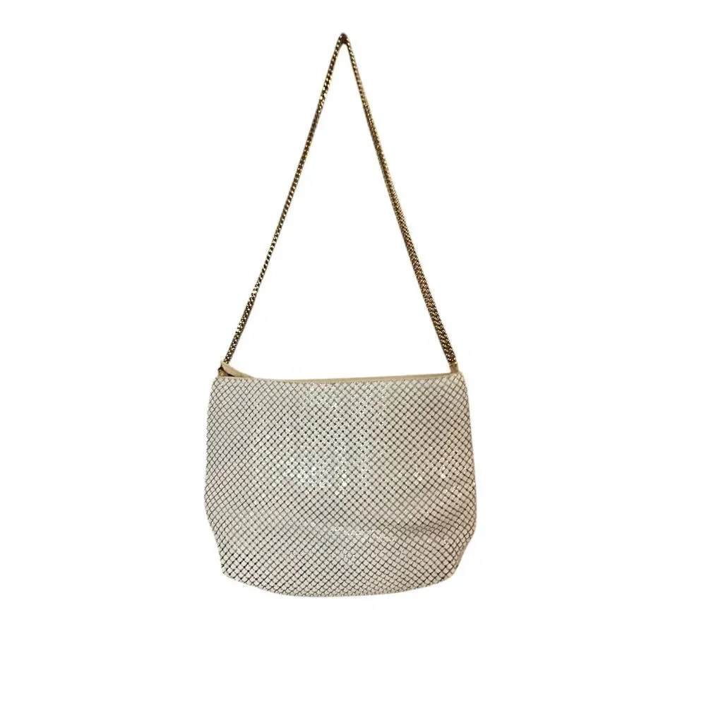 Vintage Whiting and Davis Metallic Metal Mesh Evening Bag Purse Gold Chain Strap